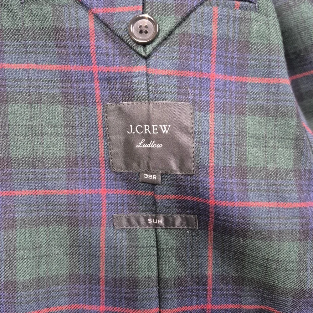 J.Crew Ludlow Slim Blazer 38R Moon British Cloth Black Watch Tartan Plaid Green